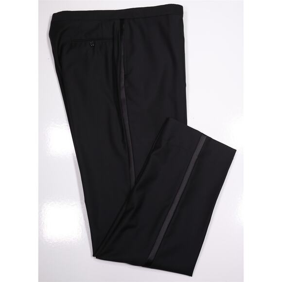 Jos A Bank Black Tuxedo Pants Formal Flat Front Wool Dress Trousers 36x33 - Picture 1 of 7